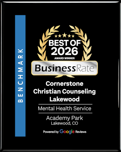 BusinessRate 2026 Cornerstone Christian Counseling Lakewood plaque for Mental Health Services, based on Google Reviews