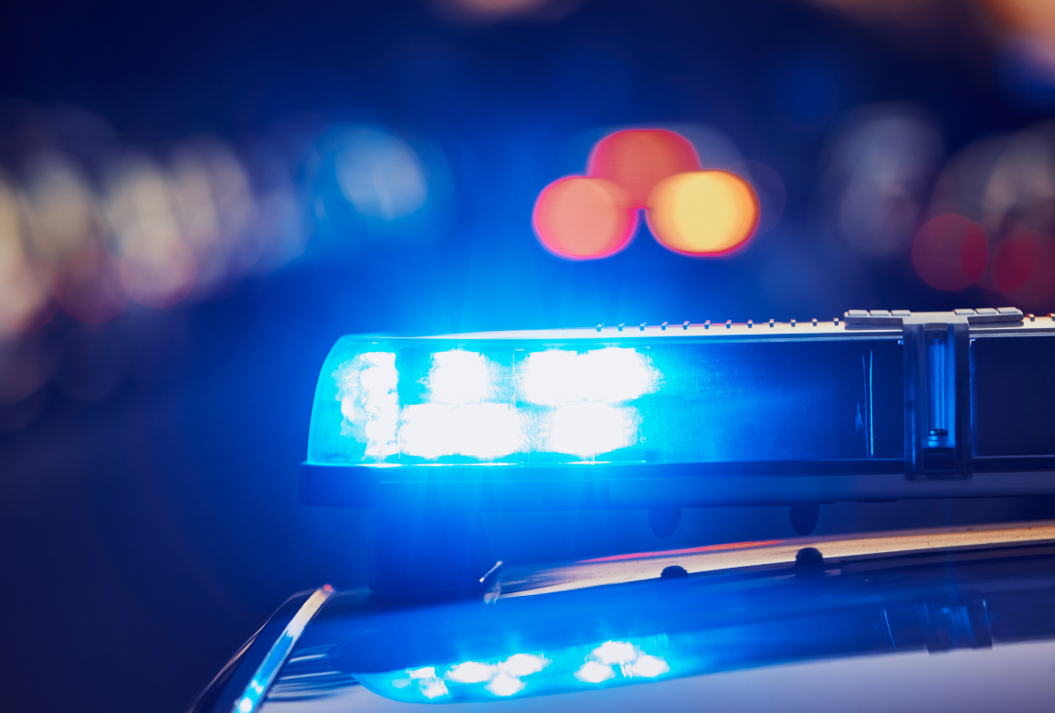 Blue police lights blurred slightly