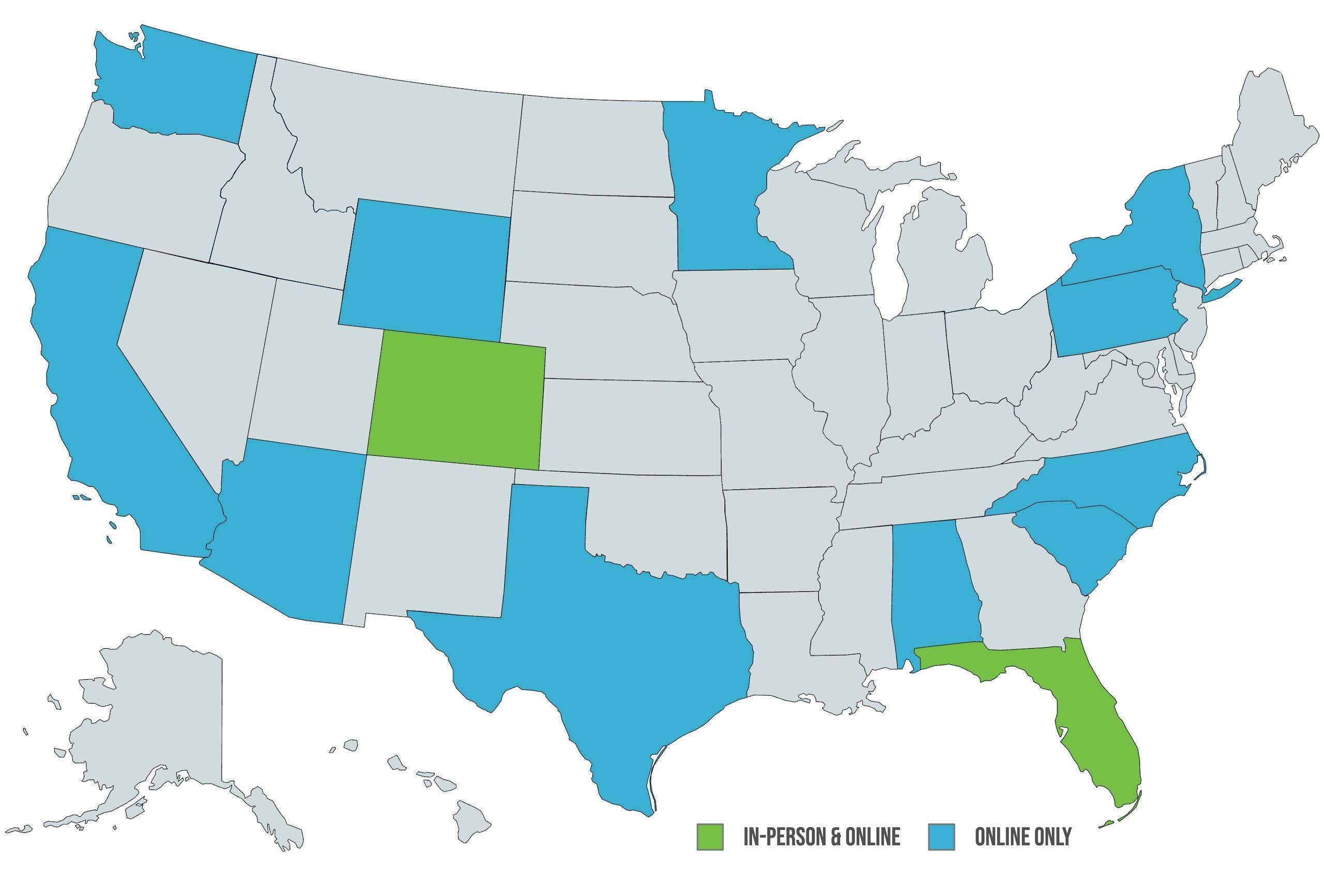 US Map of the states where Cornerstone Christian Counseling is licensed to offer therapy services
