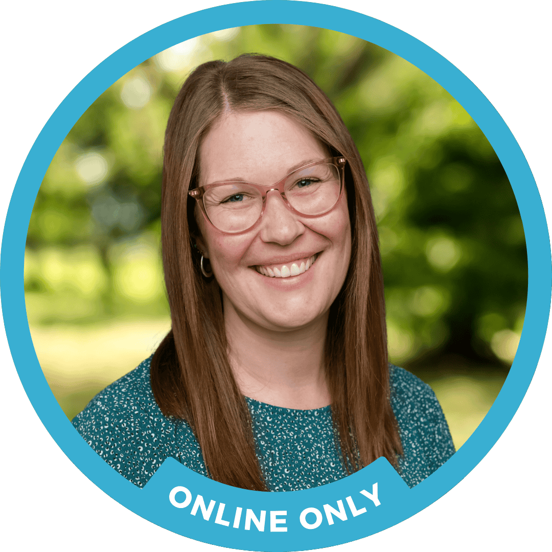 Counselor Corrie Simpson smiles warmly in front of a nature background