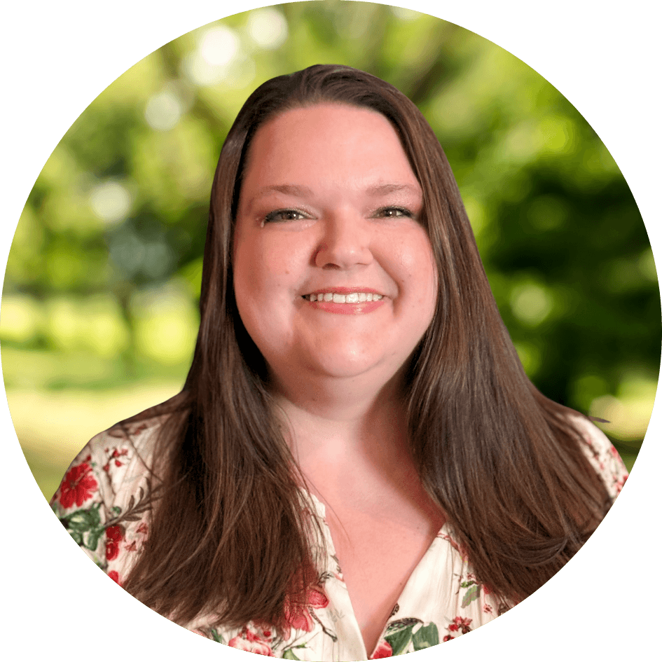 Laura Vondrak headshot in front of a nature background for Cornerstone Christian Counseling