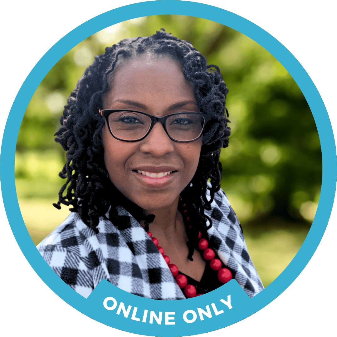 Counselor Taihesia Lane smiles warmly in front of a nature background