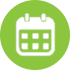 white calendar icon on a lime green circle