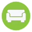 white couch icon on green circle