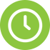 white clock icon on a lime green circle