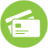 lime green circle with white icon of credit cards (showing a front and a back side)