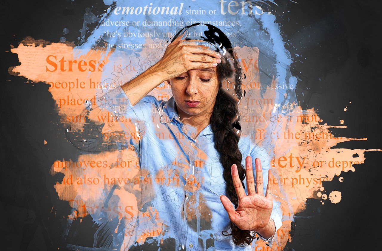 adult woman overcome by negative emotions like stress, anxiety, and depression