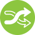 white two crossing arrows icon on a lime green circle