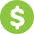 white dollar sign money icon on a lime green circle